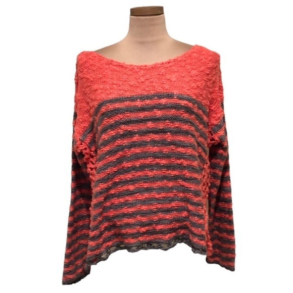 Free People French Creek Sweater Size Medium Coral Orange Gray Knit Pullover - Picture 1 of 10